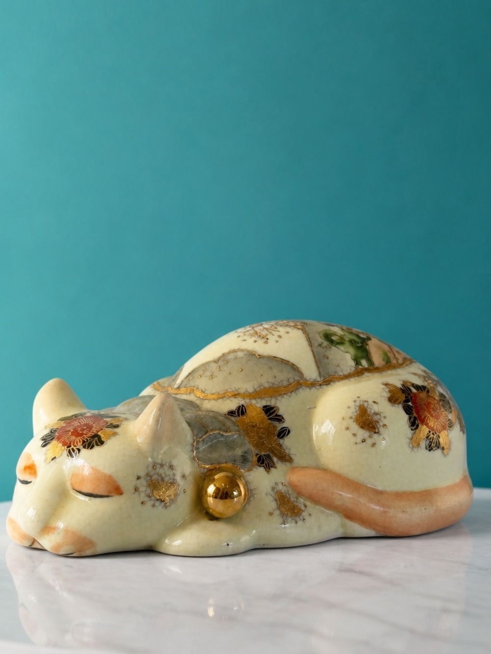 Vintage Japanese Porcelain Sleeping Cat Figurine